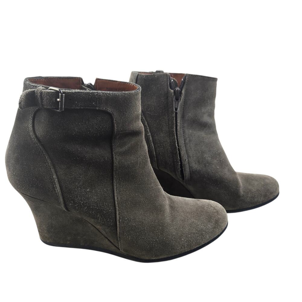 Lanvin Ankle‎ Booties Womens 6.5 (37.5) Wedge Heel Gray Suede Designer Luxury